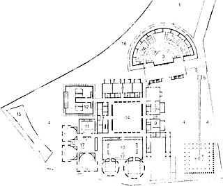 15──ソーク研究所最終案（1962─65） 3がアンフィシアター（旧オーディトリウムとして計画された）
